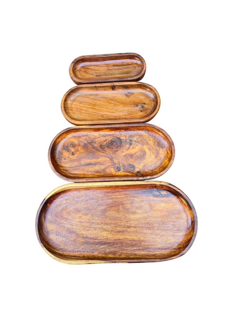 Oval Sheesham Wood Serving Trays – Set of 4