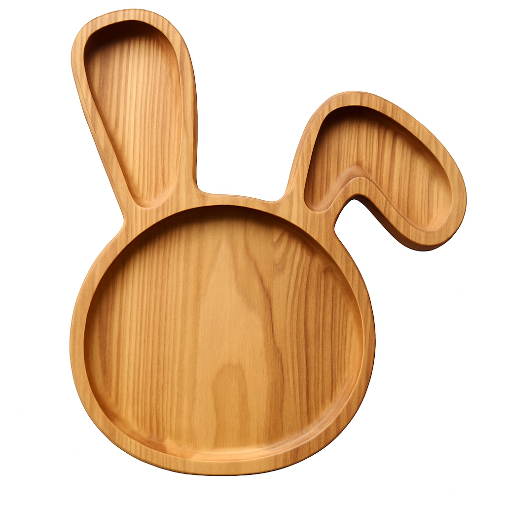 Bunny-Shaped Wooden Kids Plate