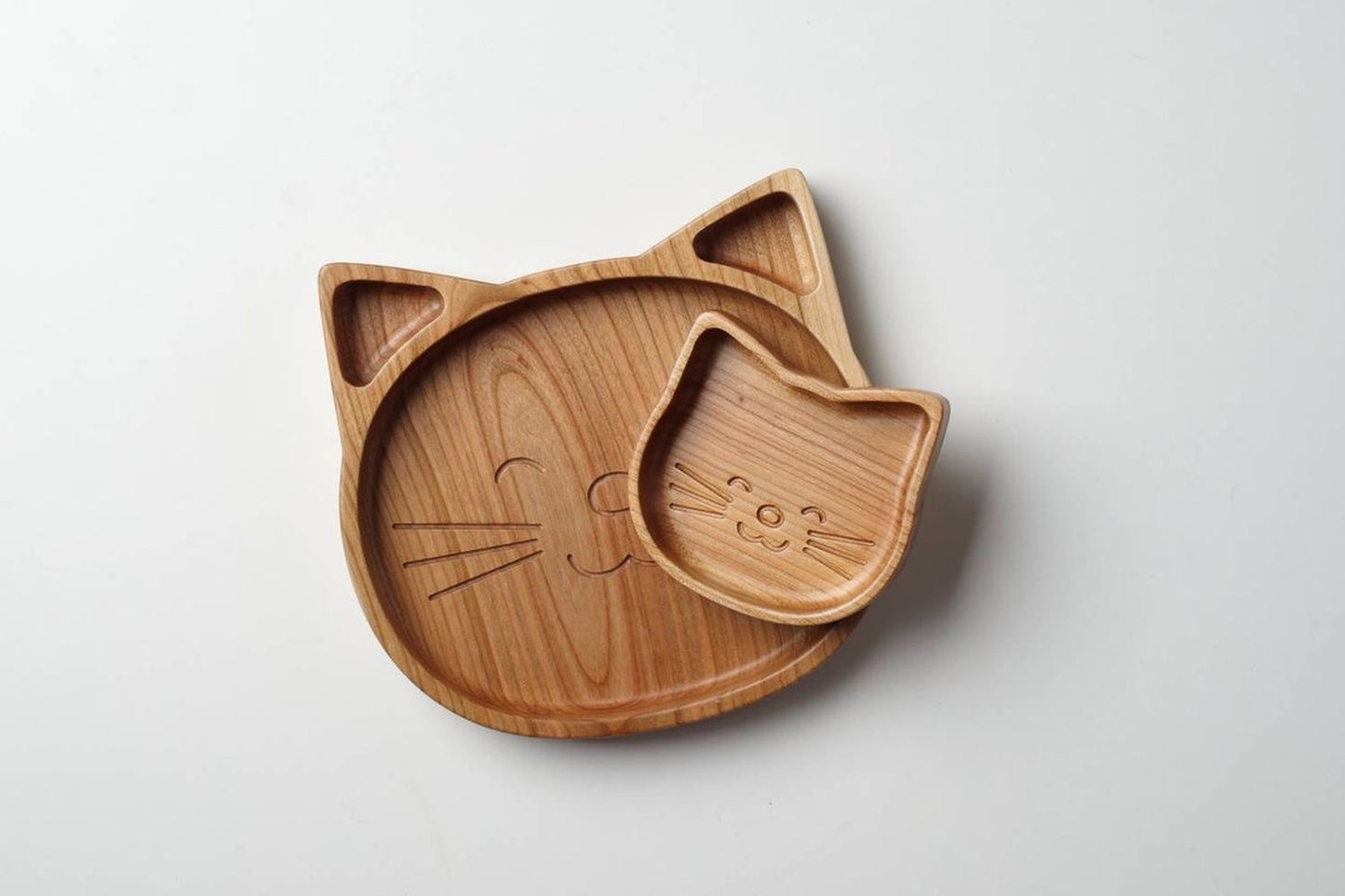 Kitty Smile Wooden Plate Set – For Kids & Cat Lovers