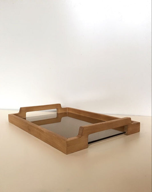 Glass Base Wooden Serving Tray