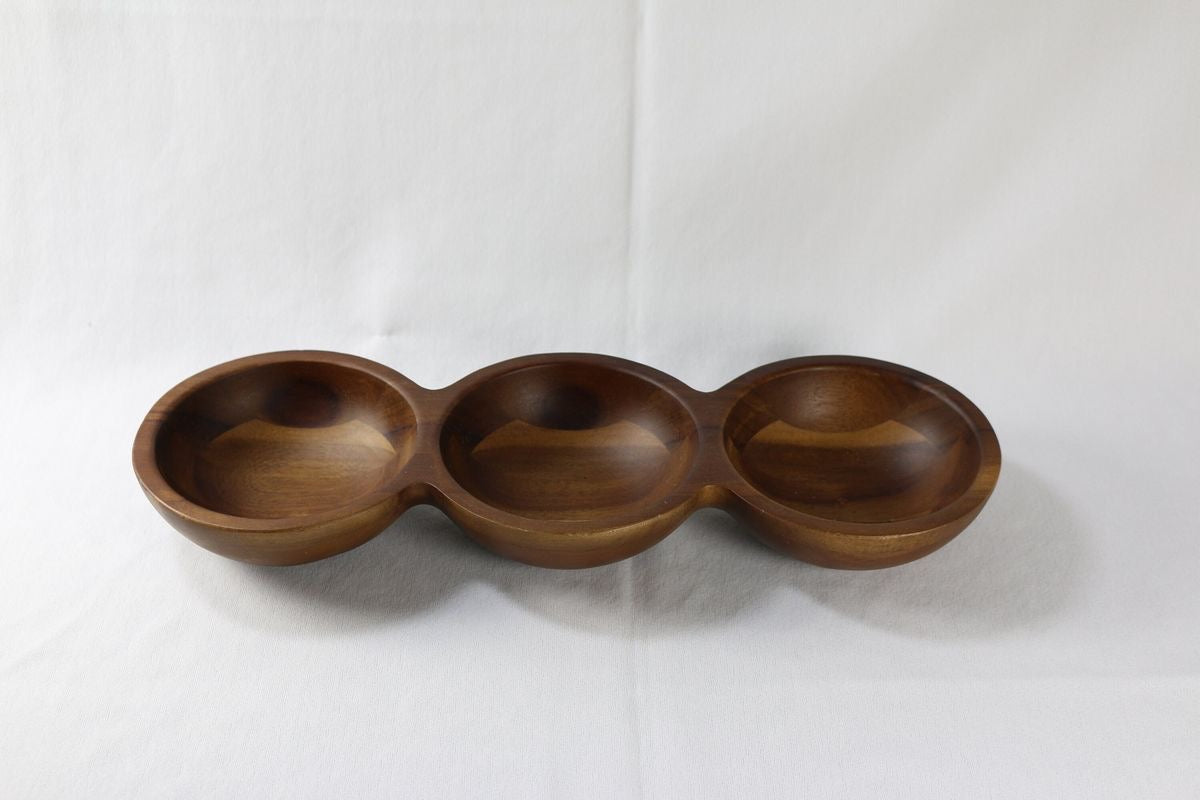 Triple Wooden Sauce Dish