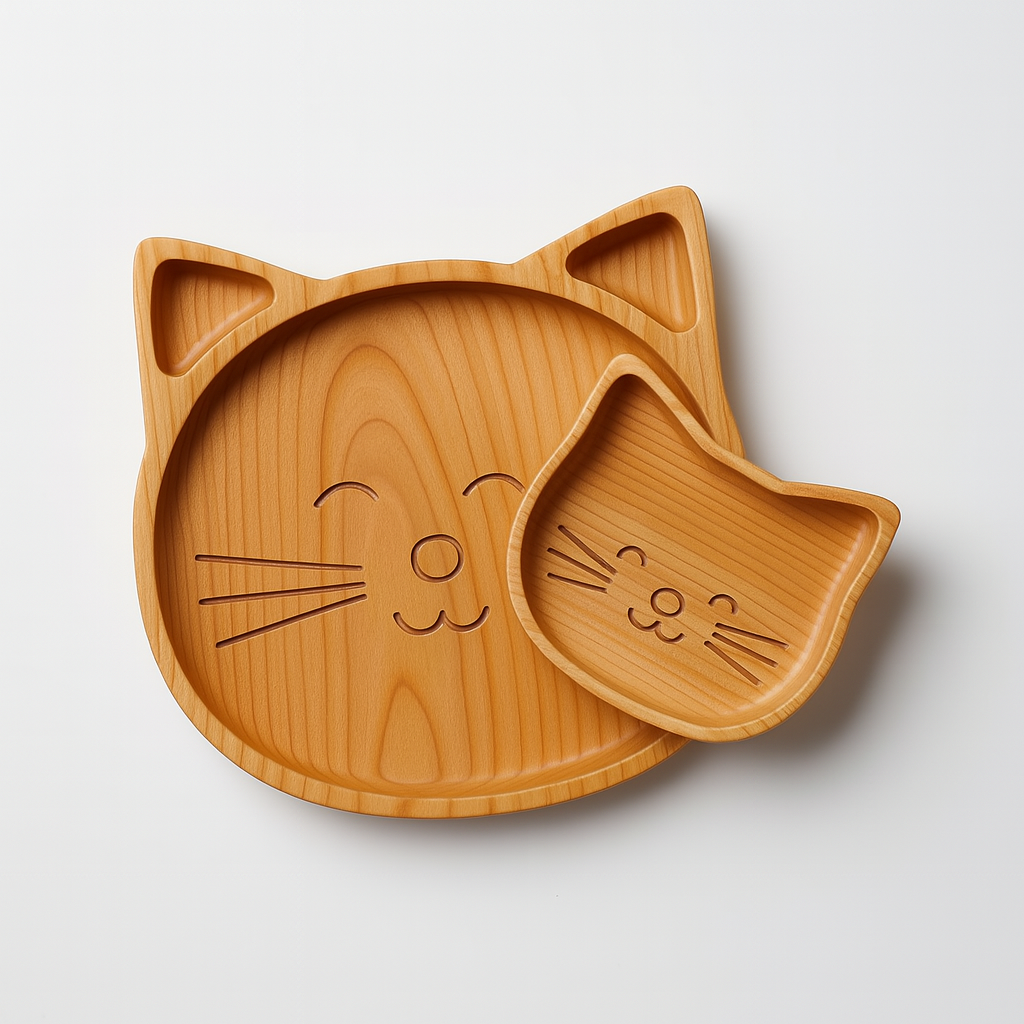Kitty Smile Wooden Plate Set – For Kids & Cat Lovers