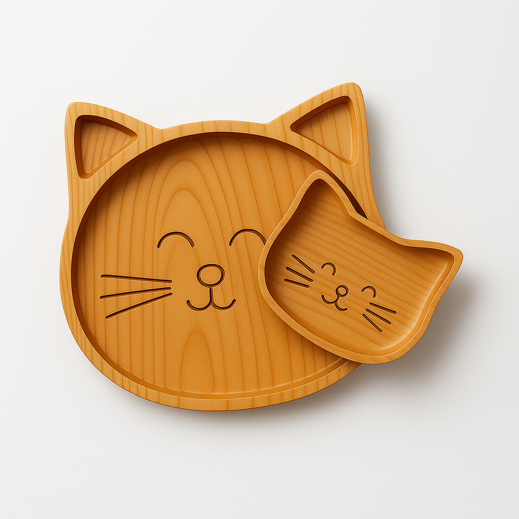 Kitty Smile Wooden Plate Set – For Kids & Cat Lovers