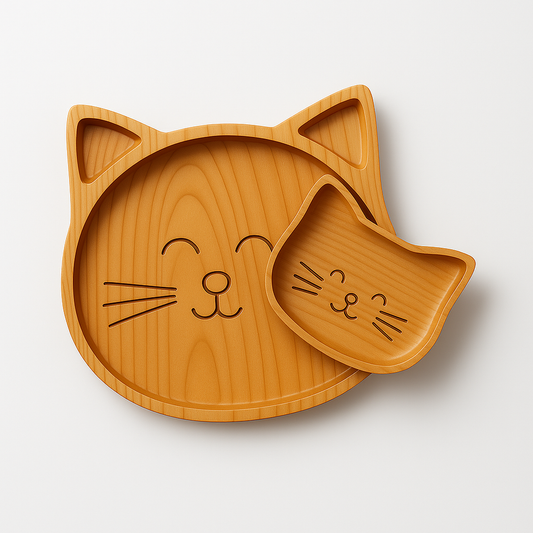 Kitty Smile Wooden Plate Set – For Kids & Cat Lovers