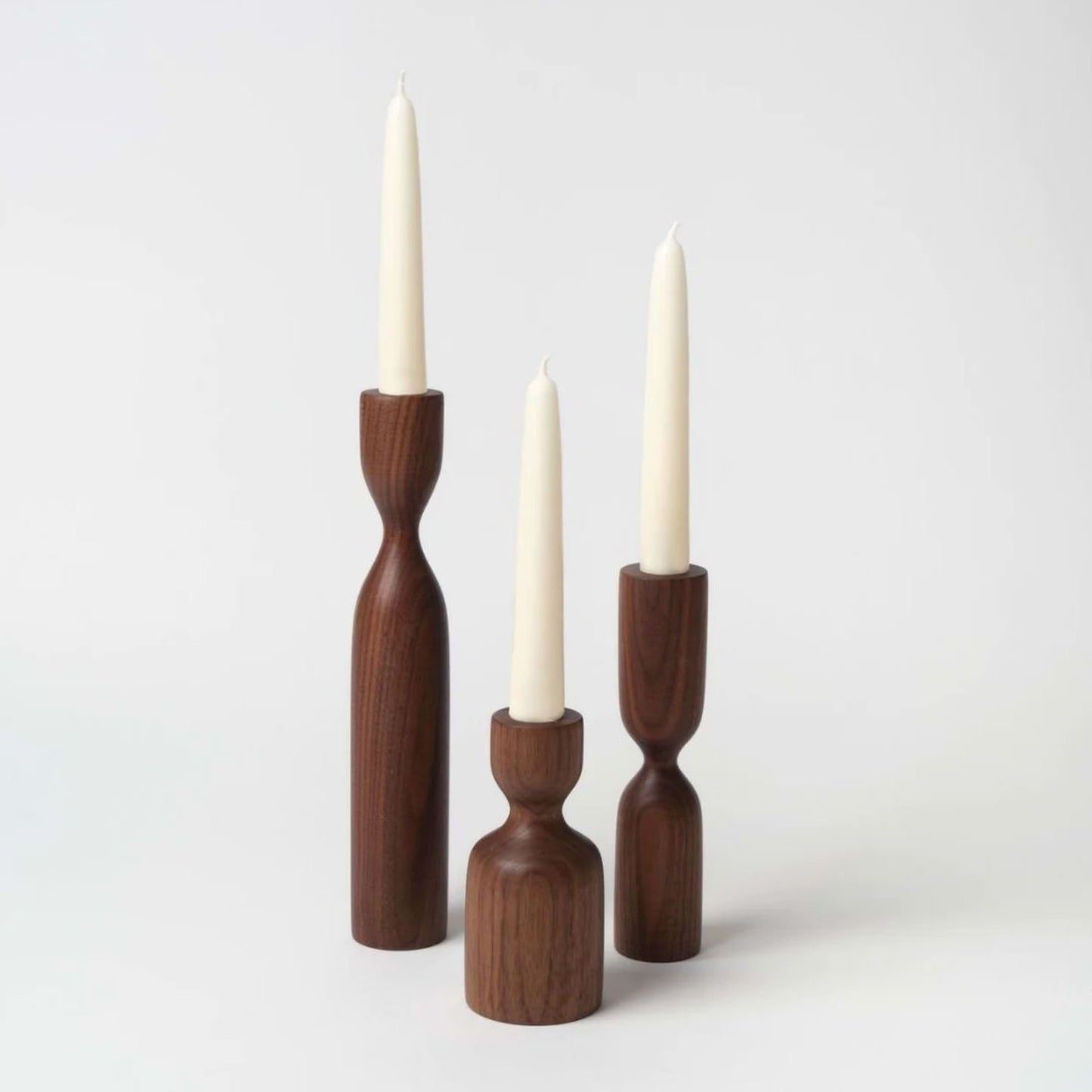 Sculpted Wooden Candle Holders – Set of 3