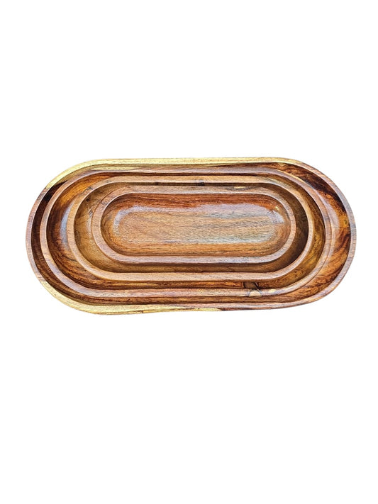 Oval Sheesham Wood Serving Trays – Set of 4