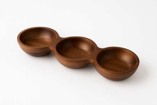 Triple Wooden Sauce Dish