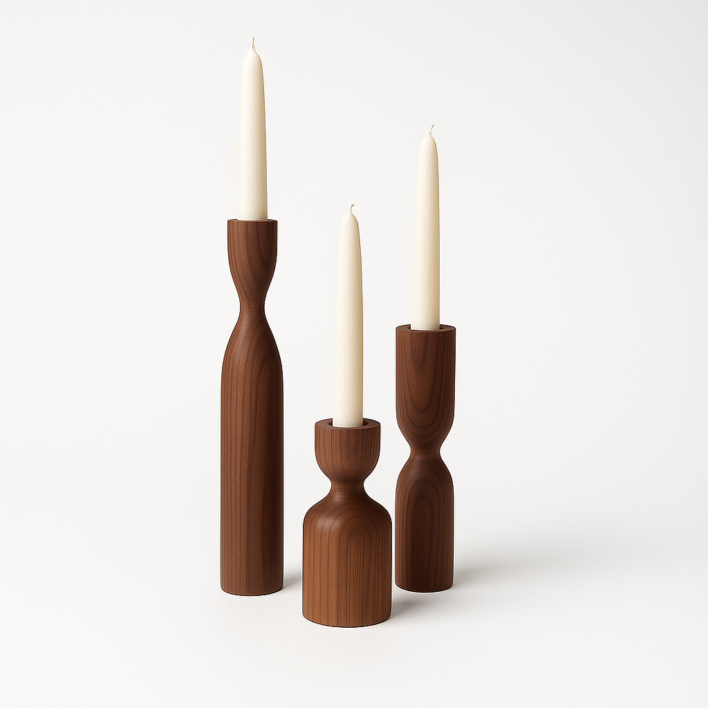 Sculpted Wooden Candle Holders – Set of 3